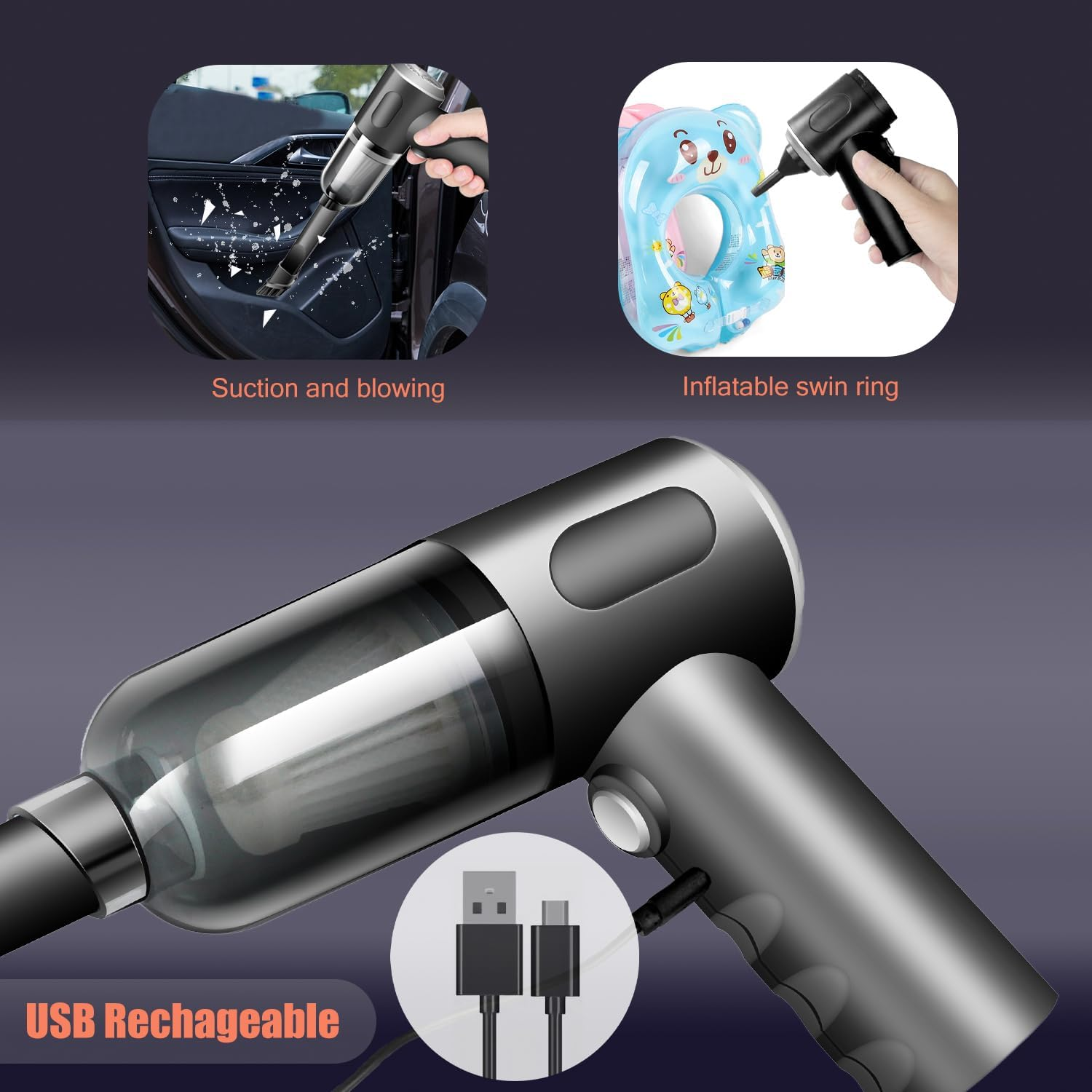 3-in-1 USB Charging Car Vacuum Cleaner: Powerful, Portable, and Convenient