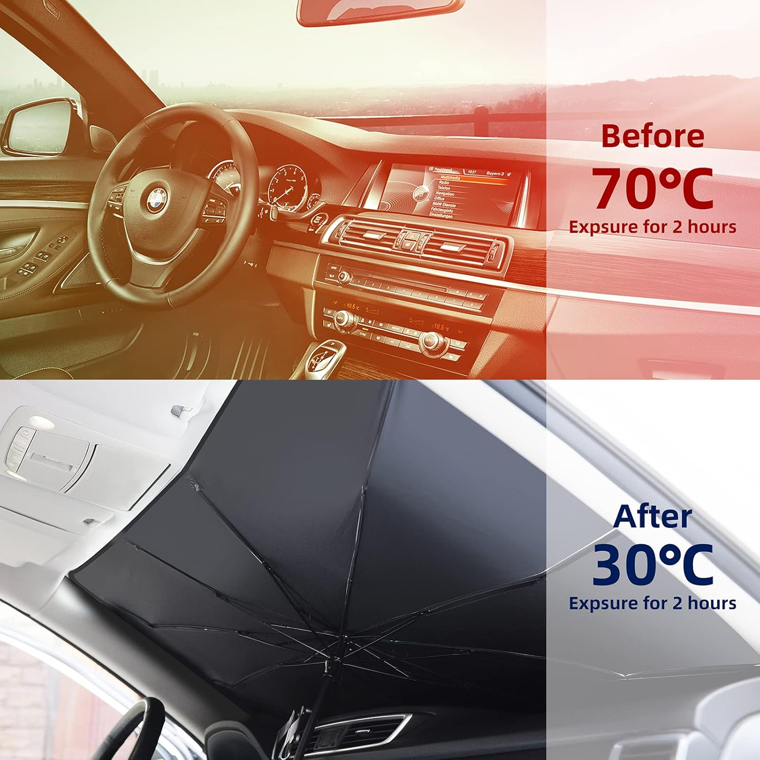 Foldable Car Windshield Umbrellas, Sun Shade Umbrella for Front Windows, Suitable for Windshields of Various Car Models (Large
