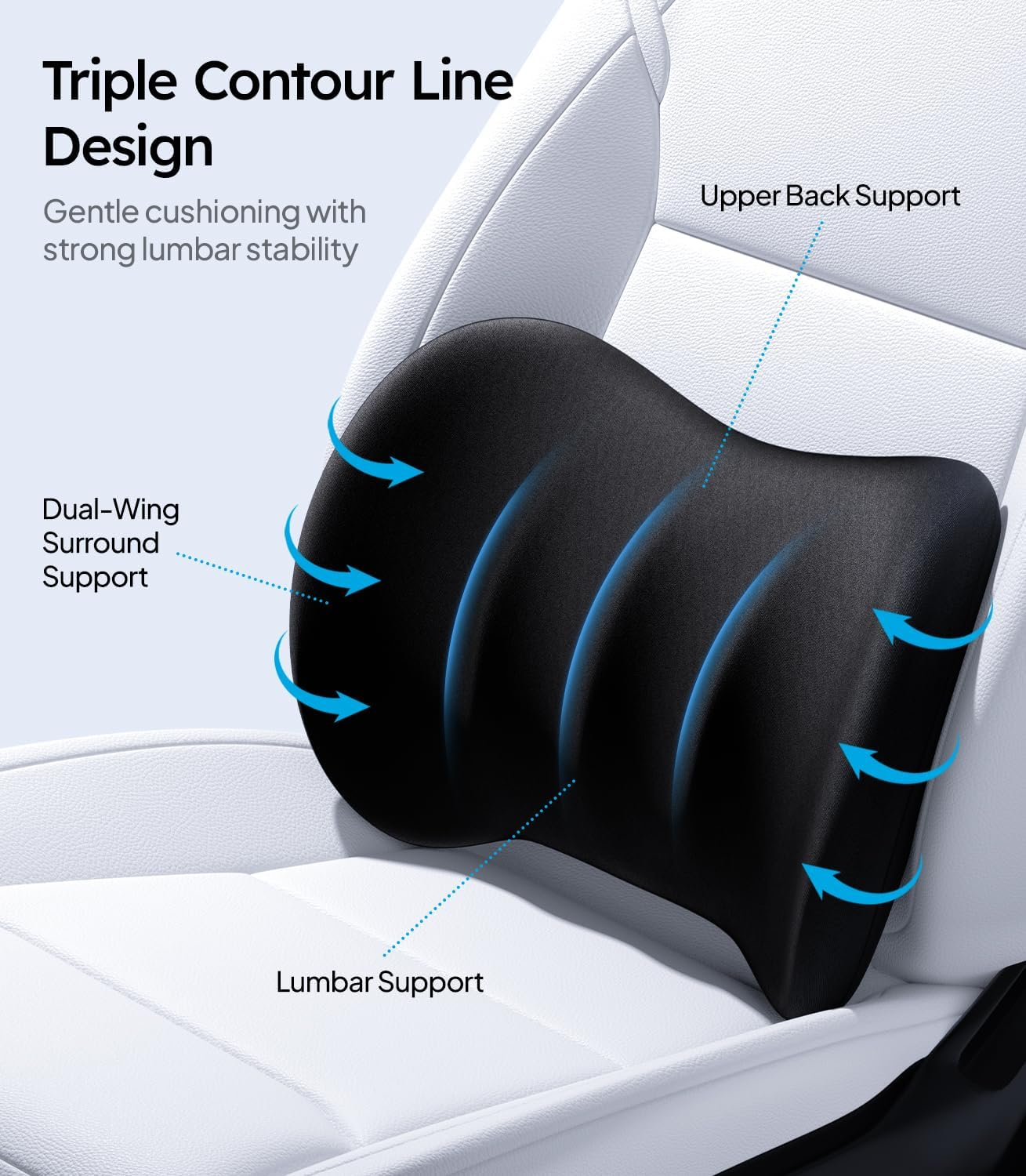 Car Neck Pillow and Lumbar Support Pillow for Car Set [Ergonomic Design, Pressure Relief] Soft Car Headrest Pillow Back Cushion with Adjustable Strap, Fits All Vehicles (Black)
