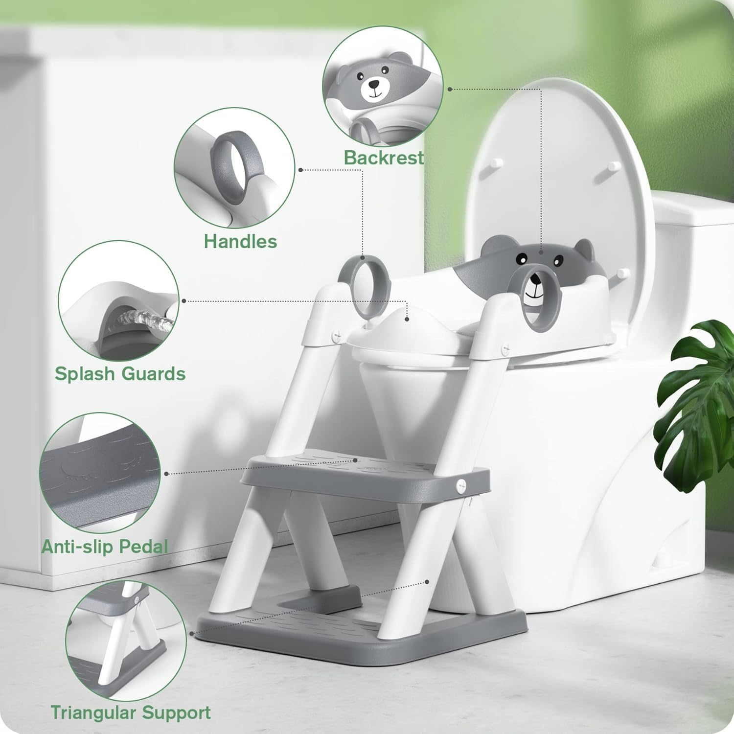 Potty Training Seat, Toddler Toilet Seat for Kids Boys Girls, 2 in1 Potty Training Toilet with Step Stool, 6 Adjustable Height, Splash Guard
