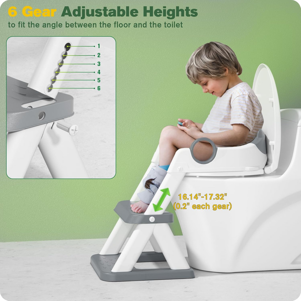 Potty Training Seat, Toddler Toilet Seat for Kids Boys Girls, 2 in1 Potty Training Toilet with Step Stool, 6 Adjustable Height, Splash Guard