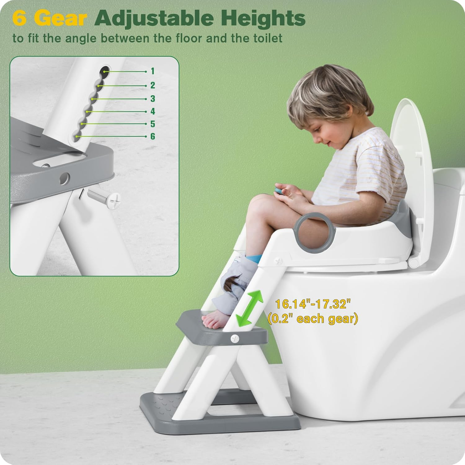 Potty Training Seat, Toddler Toilet Seat for Kids Boys Girls, 2 in1 Potty Training Toilet with Step Stool, 6 Adjustable Height, Splash Guard