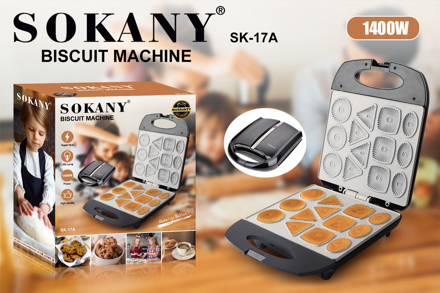 SOKANY Popular Biscuit Maker Non-stick Coated Heating Adjustable Electric Grill Machine Kitchen Nut Maker