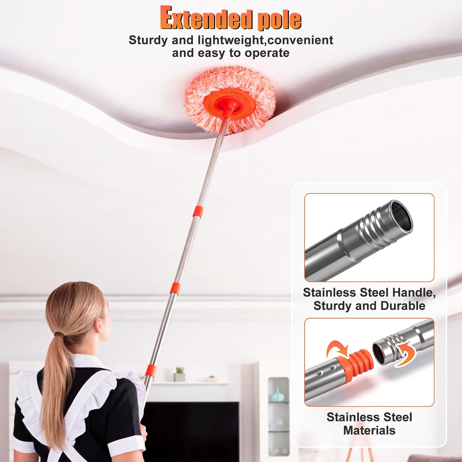 Adjustable Cleaning Mop, Dolodomy 360° Rotatable Mops for Floor Cleaning Fabrics Wall Mop for Floor Door Window Ceiling and Bathroom