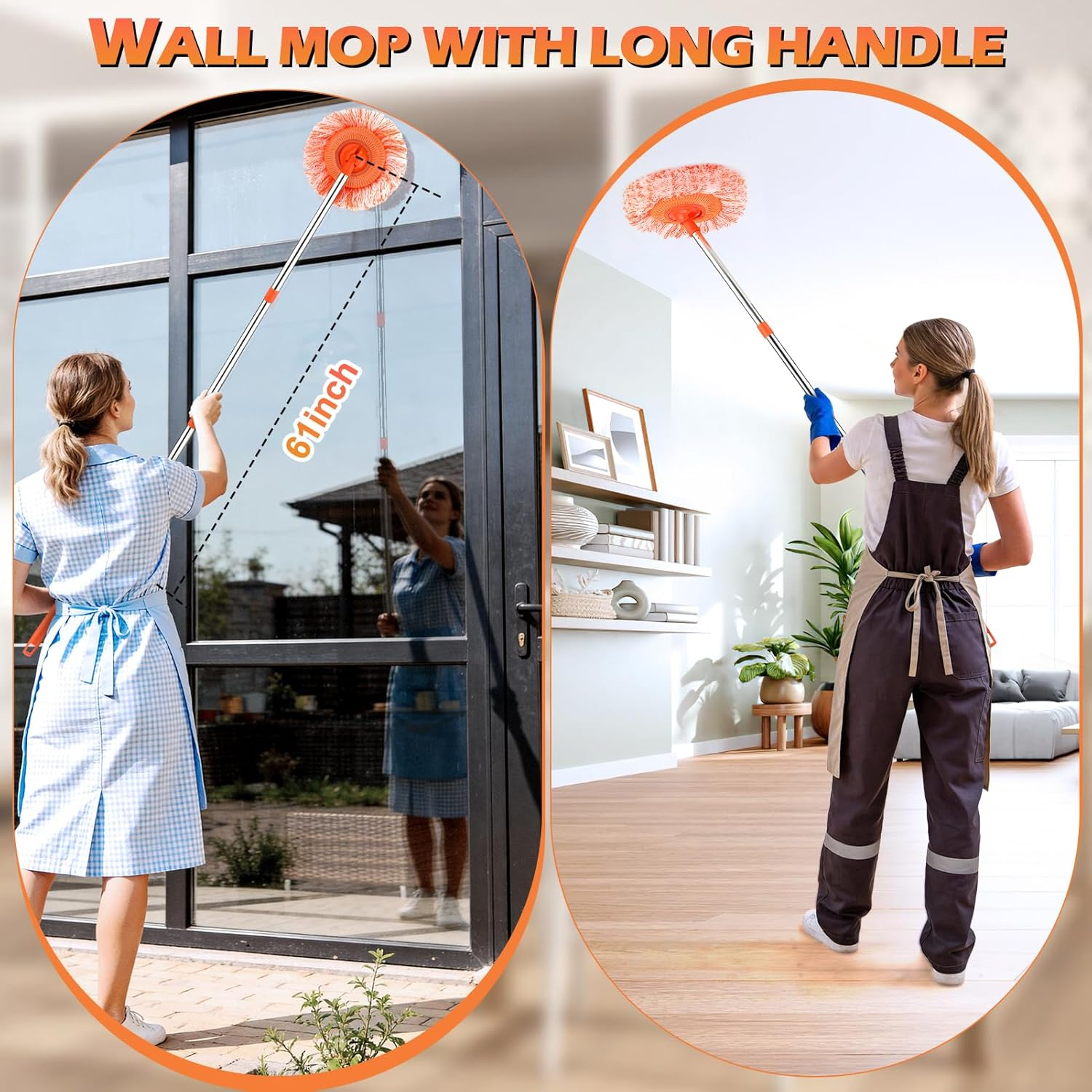 Adjustable Cleaning Mop, Dolodomy 360° Rotatable Mops for Floor Cleaning Fabrics Wall Mop for Floor Door Window Ceiling and Bathroom