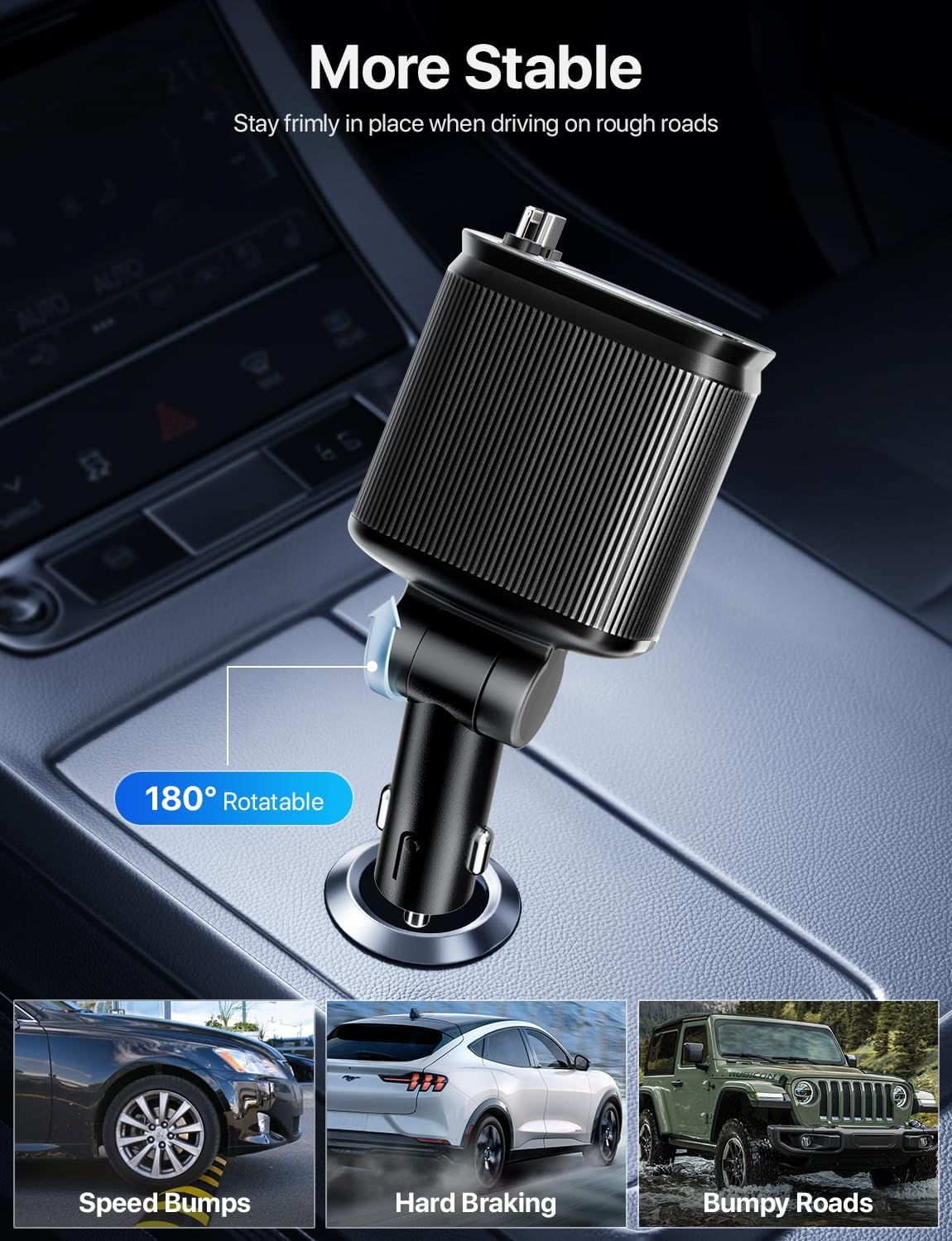 Retractable Car Charger with Starlight, 66W Starlight in Car roof 4 in 1 Retractable Car Phone Charger Adapter, Fast Charging USB C Cable