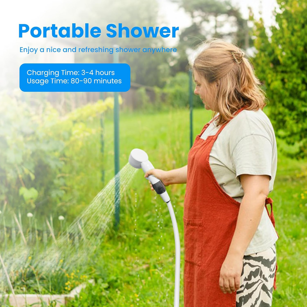 Portable Camping Shower Outdoor Camp Shower Pump,Upgrade Rechargeable Electric Shower Pump with Intelligent Digital Display Multiple Spray Modes for Camping, Hiking, Traveling