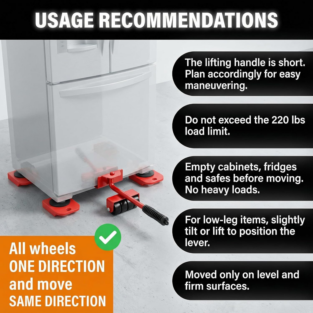 Furniture Lift Tool Set, Upgrade Furniture Movers Sliders Furniture Lifter Tool,Furniture Movers with Adjustable Height Lifting Tool Lever & 4 Wheels, Mover Dolly Sliders Tool