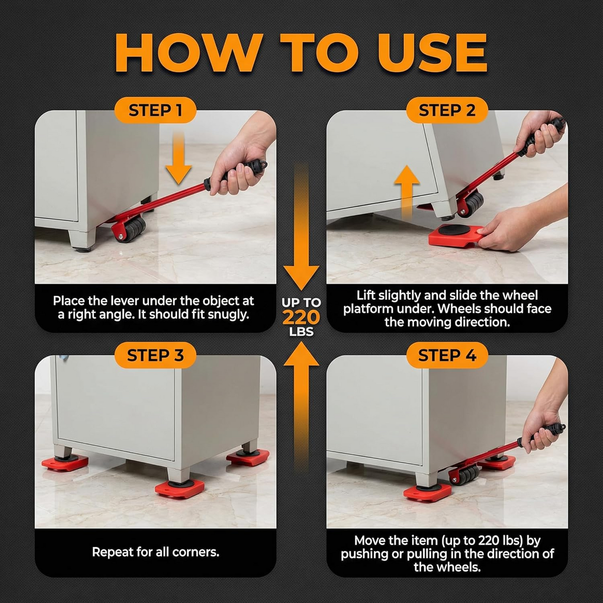 Furniture Lift Tool Set, Upgrade Furniture Movers Sliders Furniture Lifter Tool,Furniture Movers with Adjustable Height Lifting Tool Lever & 4 Wheels, Mover Dolly Sliders Tool