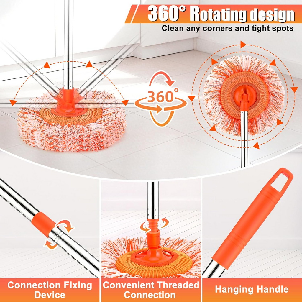 Adjustable Cleaning Mop, Dolodomy 360° Rotatable Mops for Floor Cleaning Fabrics Wall Mop for Floor Door Window Ceiling and Bathroom